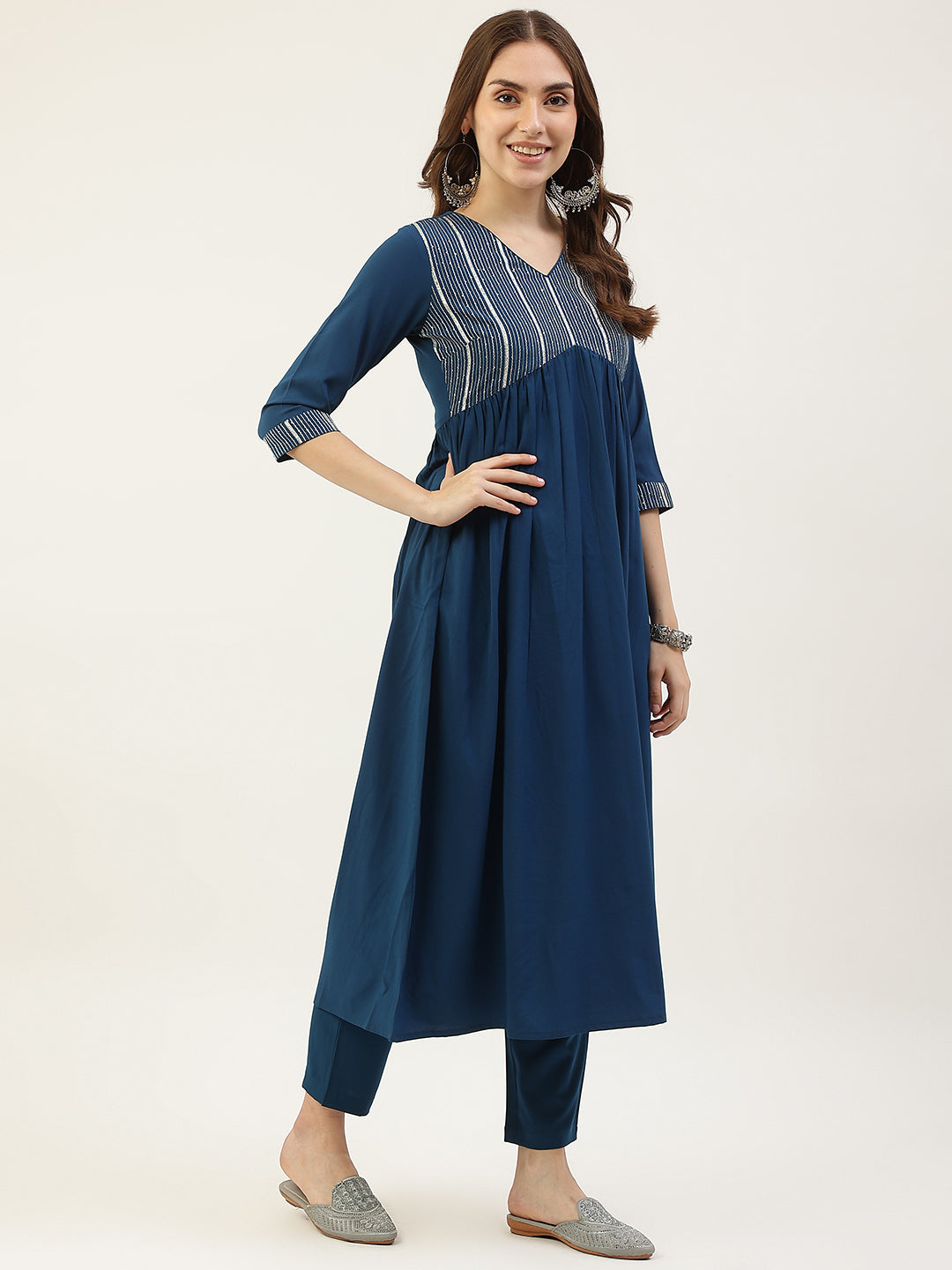 Teal-Blue-Poly-Crepe-Straight-3-Piece-Kurta-Set