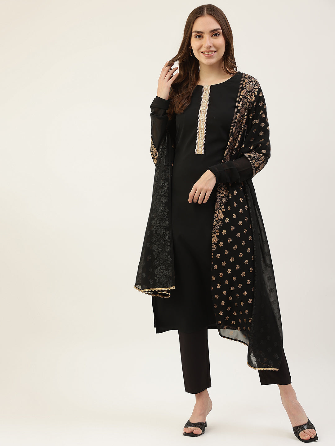 Black-Poly-Crepe-Straight-3-Piece-Kurta-Set