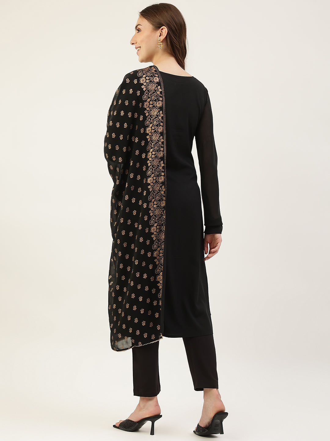 Black-Poly-Crepe-Straight-3-Piece-Kurta-Set