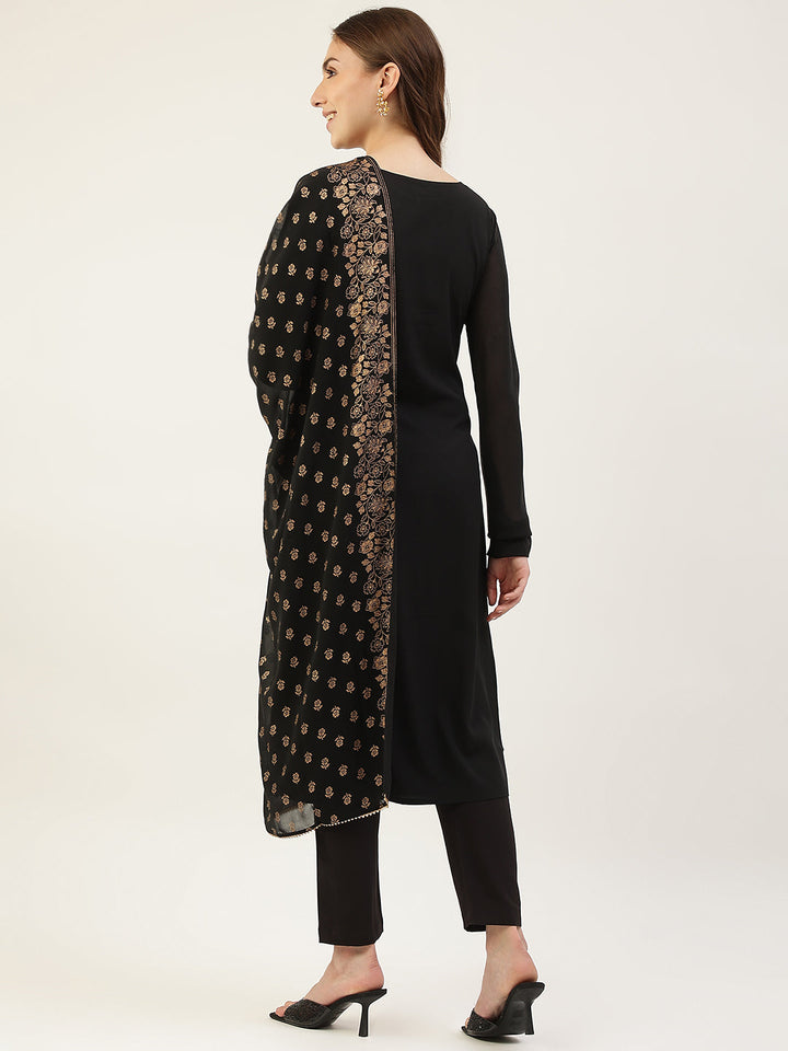 Black-Poly-Crepe-Straight-3-Piece-Kurta-Set