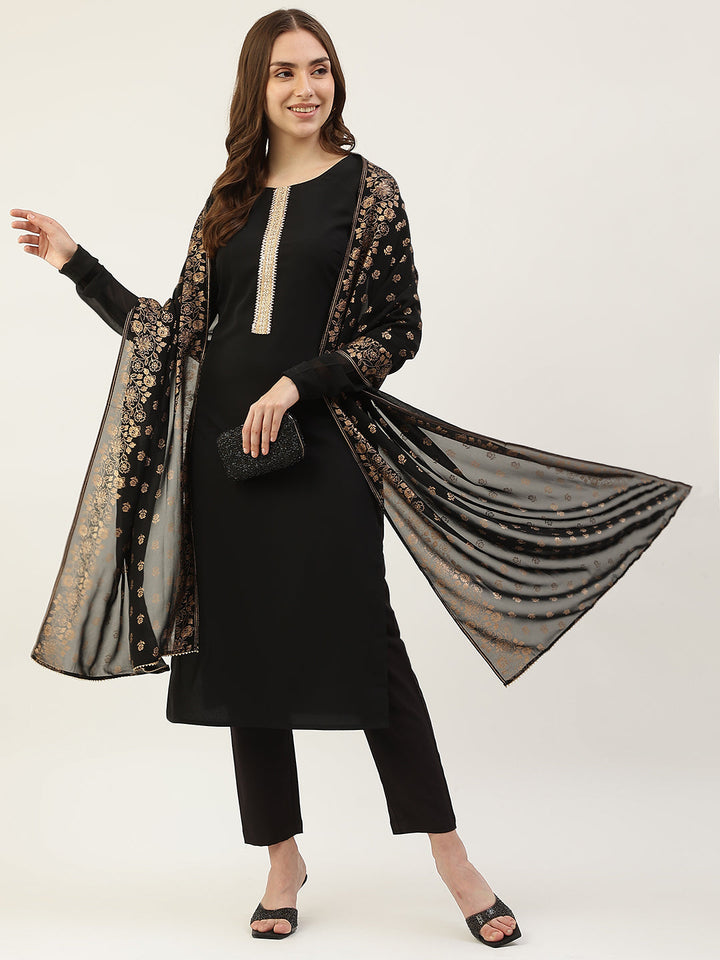 Black-Poly-Crepe-Straight-3-Piece-Kurta-Set