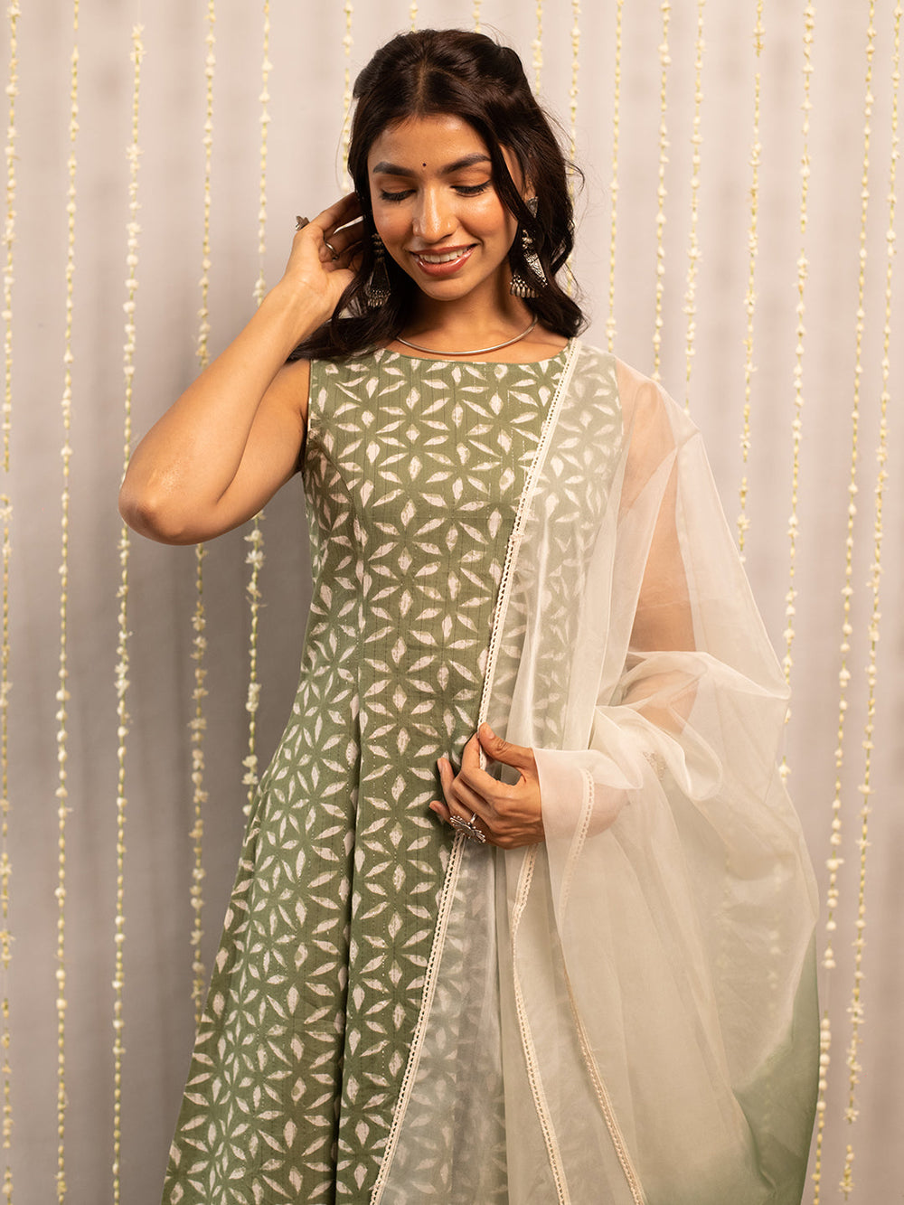 Fern-Green-Pure-Cotton-Flared-3-Piece-Kurta-Set