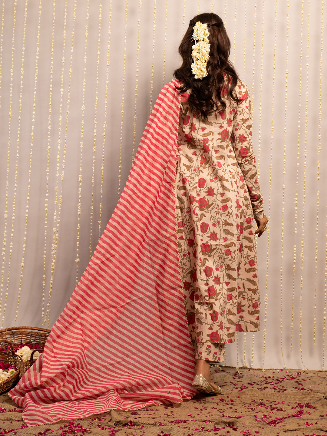 Beige-Pure-Cotton-Flared-3-Piece-Kurta-Set