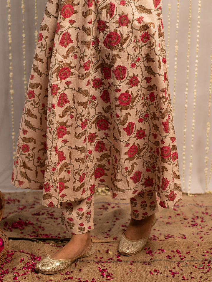 Beige-Pure-Cotton-Flared-3-Piece-Kurta-Set