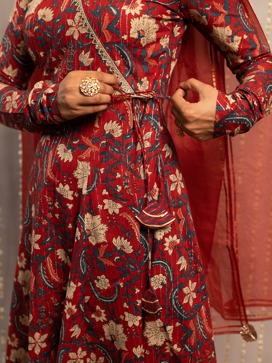Red-Rust-Pure-Cotton-Flared-3-Piece-Anarkali-Set