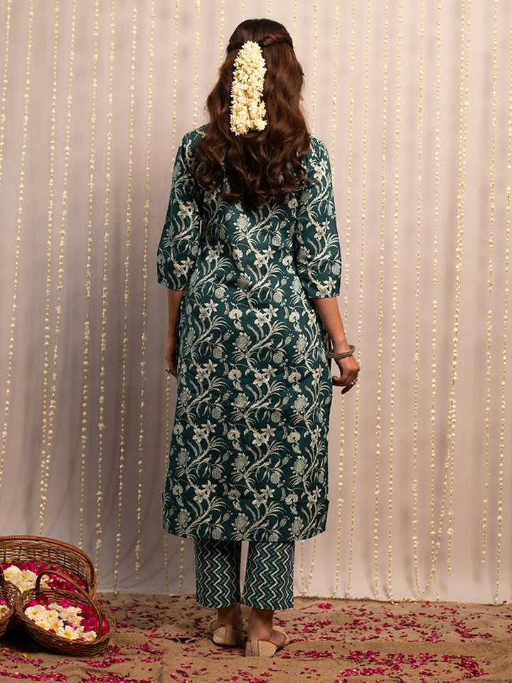 Teal-Blue-Cotton-A-Line-2-Piece-Kurta-Set