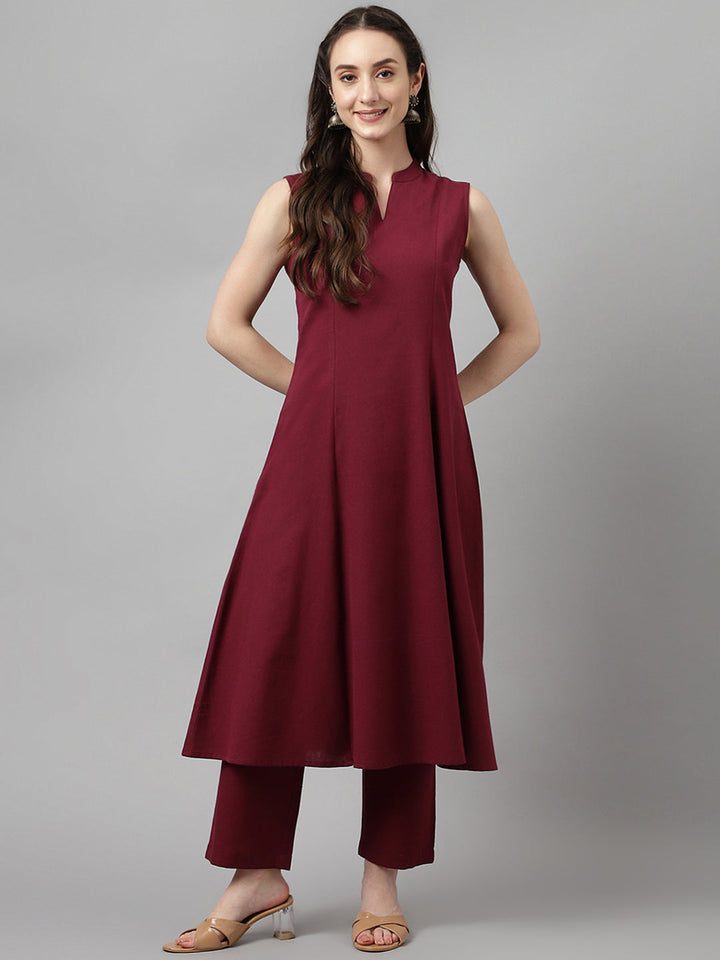 Maroon-Rayon-A-Line-Sleeveless-2-Piece-Kurta-Set