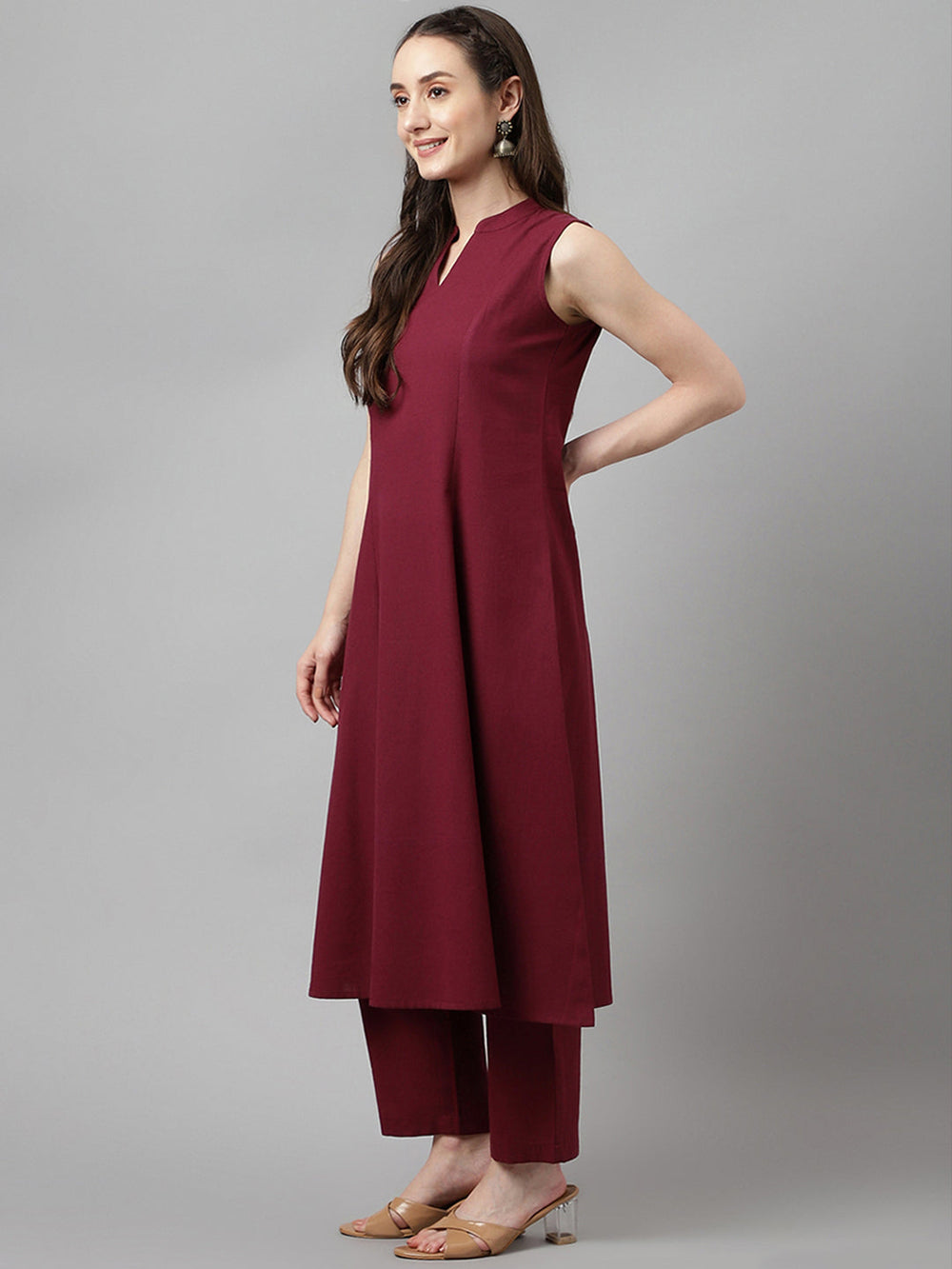 Maroon-Rayon-A-Line-Sleeveless-2-Piece-Kurta-Set