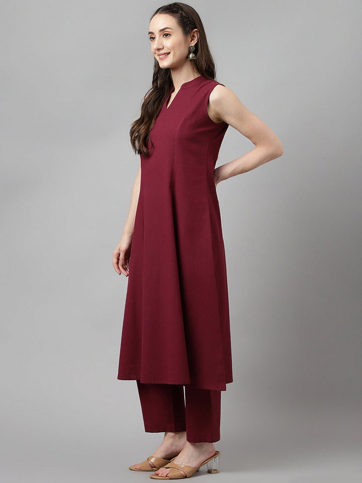 Maroon-Rayon-A-Line-Sleeveless-2-Piece-Kurta-Set