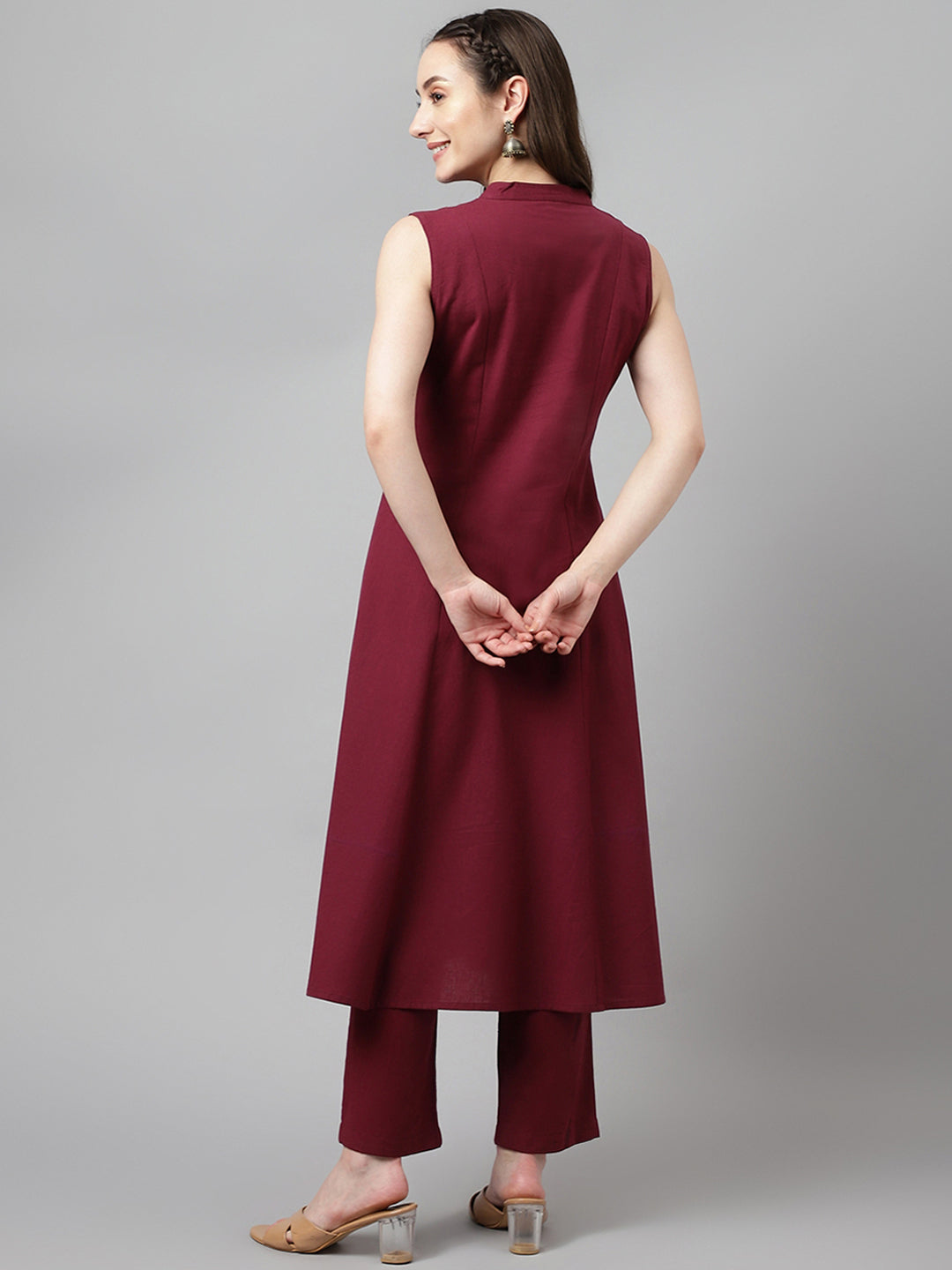 Maroon-Rayon-A-Line-Sleeveless-2-Piece-Kurta-Set