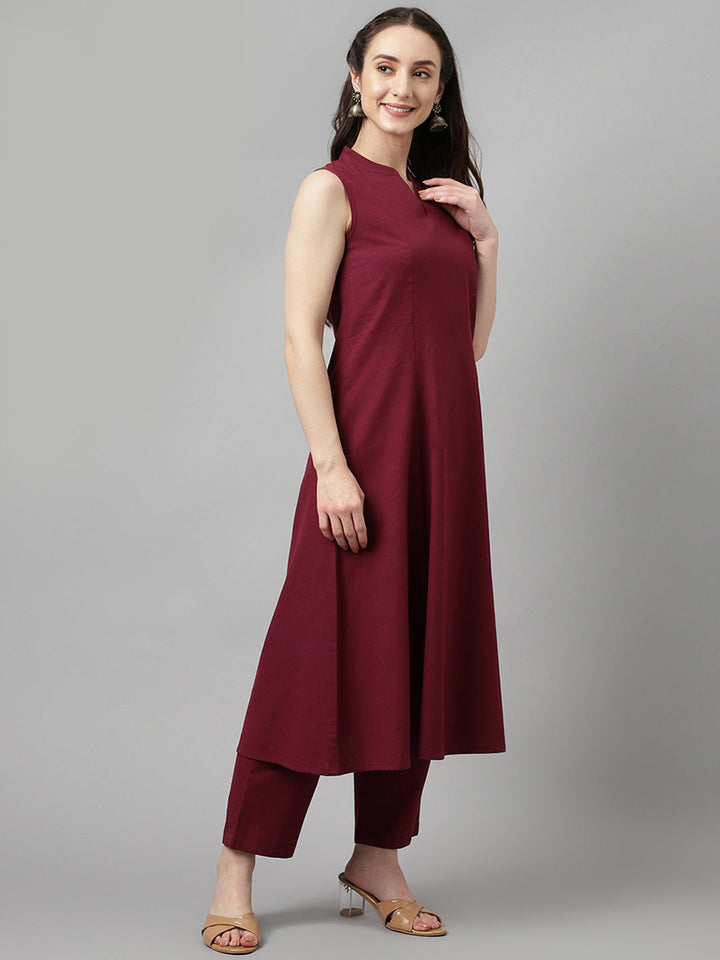 Maroon-Rayon-A-Line-Sleeveless-2-Piece-Kurta-Set