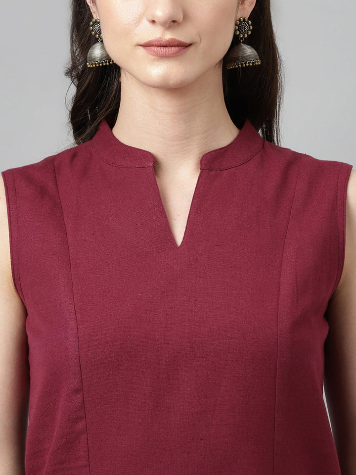 Maroon-Rayon-A-Line-Sleeveless-2-Piece-Kurta-Set