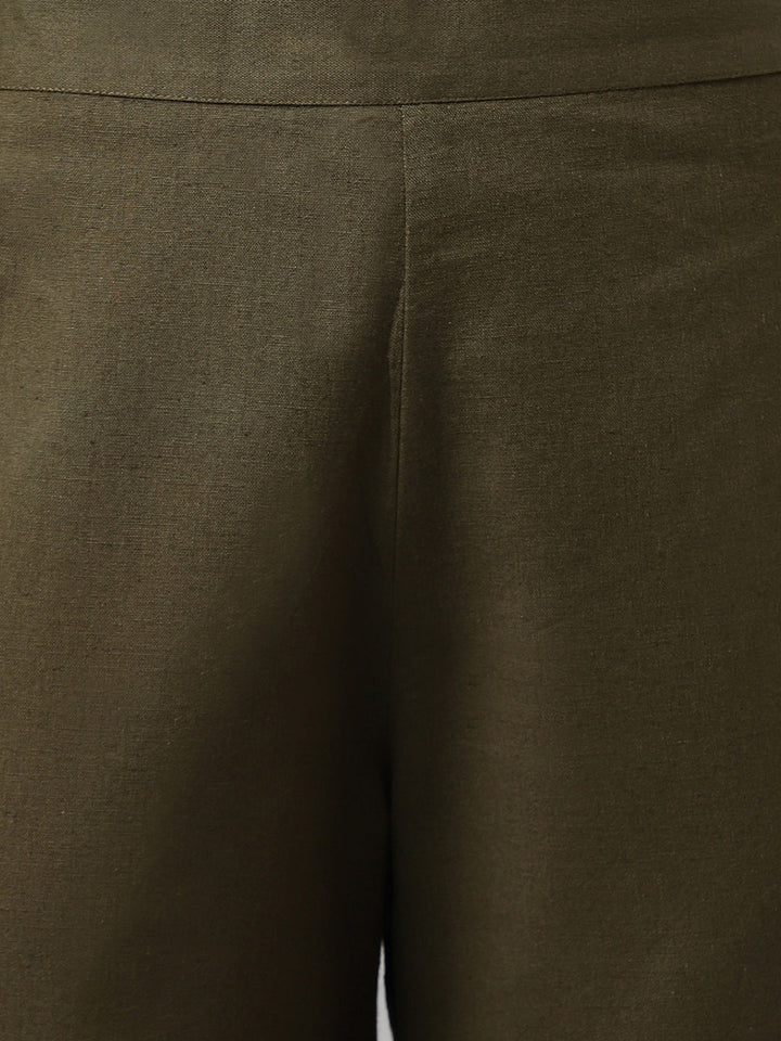 Olive-Green-Rayon-Straight-Sleeveless-2-Piece-Kurta-Set
