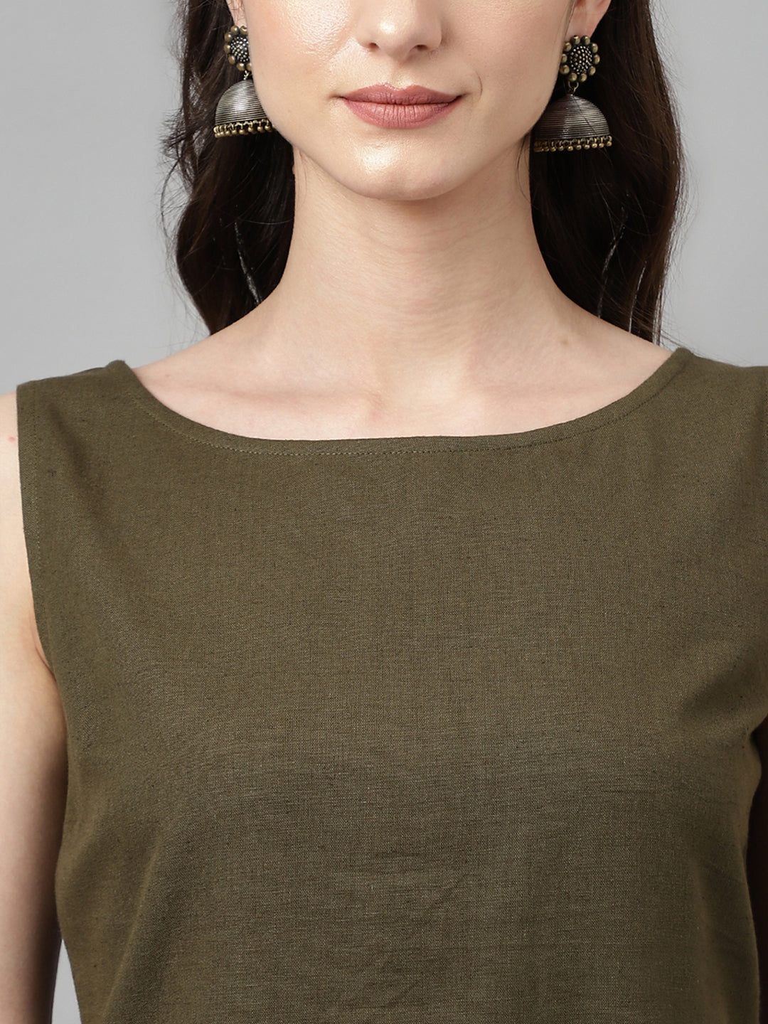 Olive-Green-Rayon-Straight-Sleeveless-2-Piece-Kurta-Set