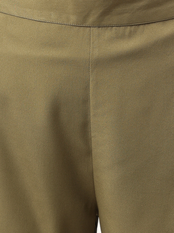 Olive-Green-Poly-Crepe-A-Line-3-Piece-Kurta-Set