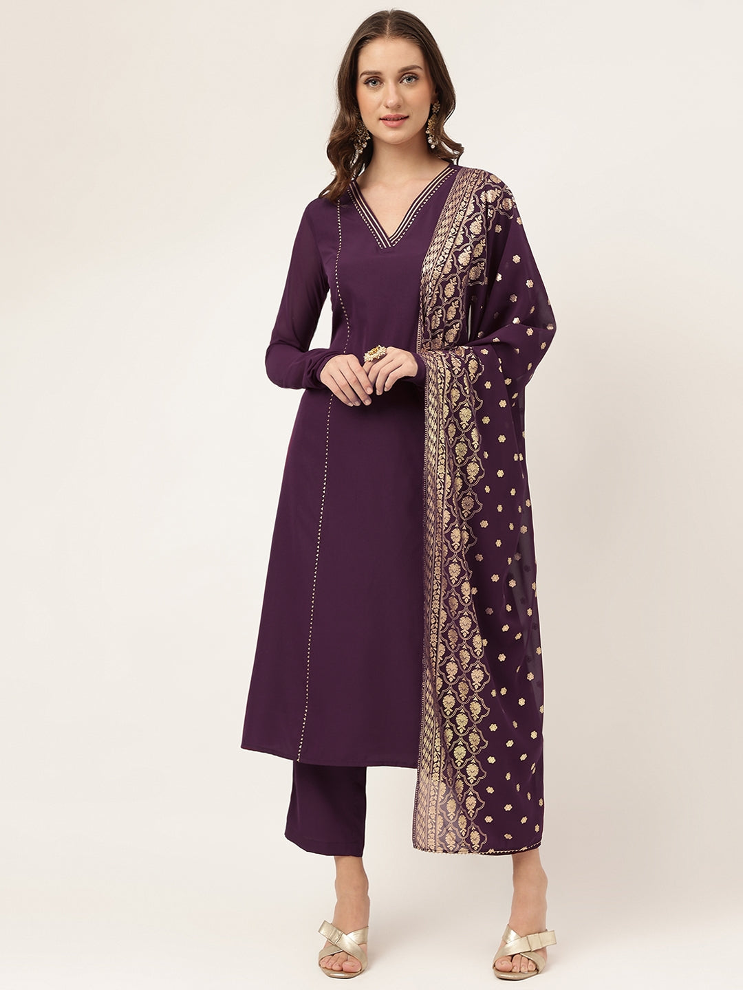 Purple-Poly-Crepe-Flared-3-Piece-Kurta-Set
