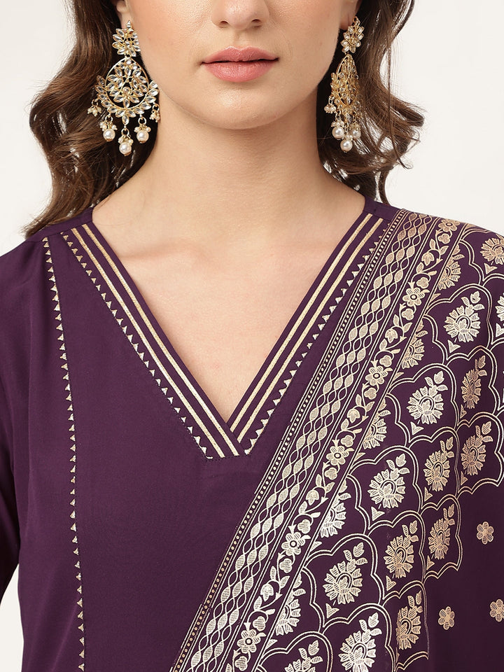 Purple-Poly-Crepe-Flared-3-Piece-Kurta-Set