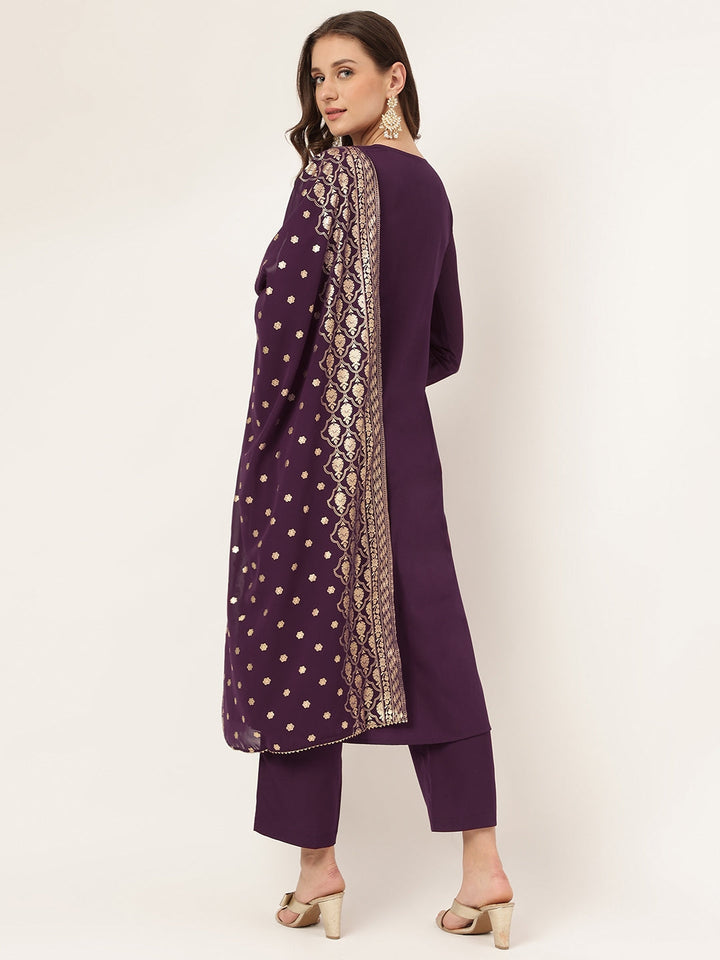 Purple-Poly-Crepe-Flared-3-Piece-Kurta-Set