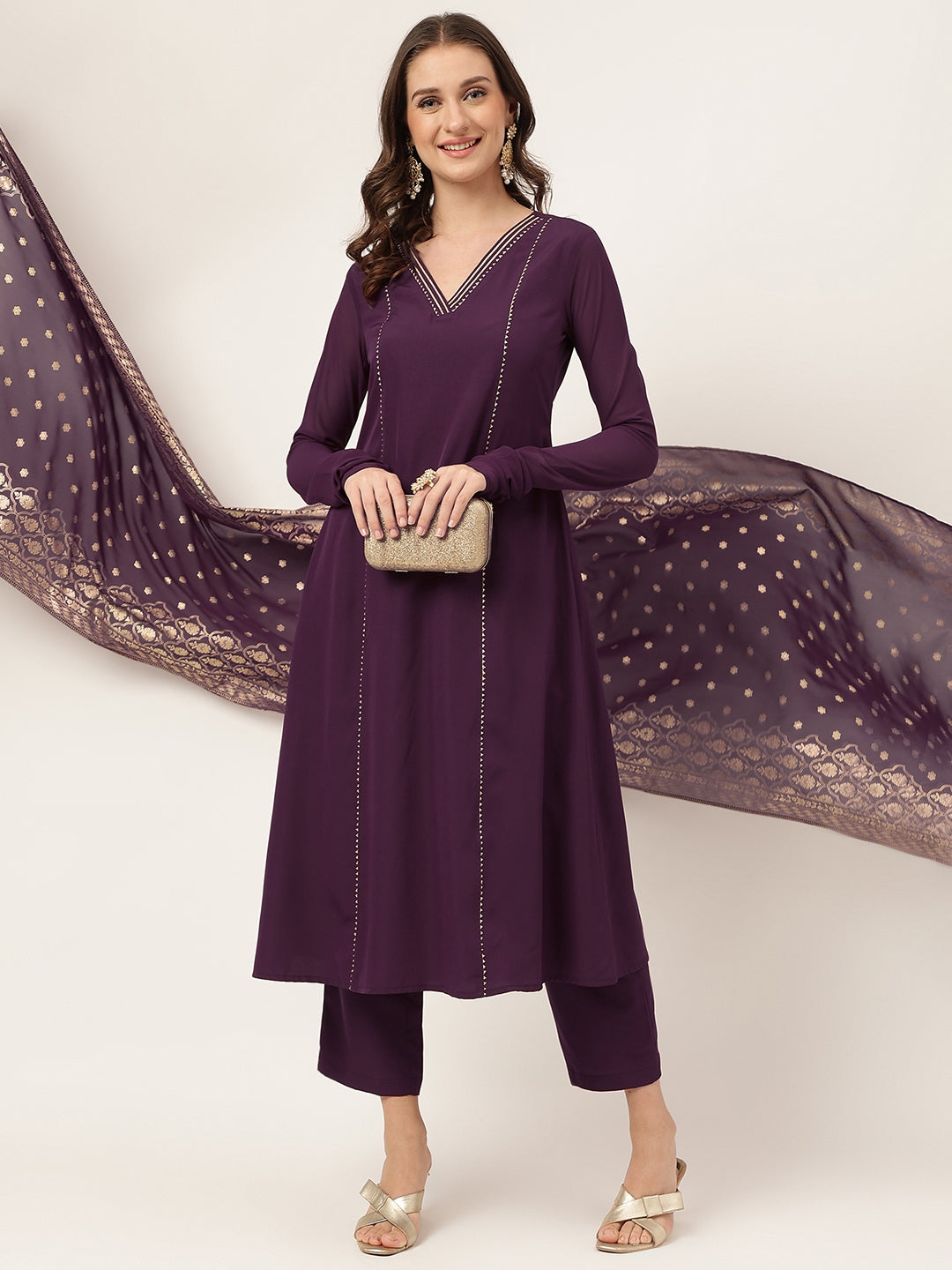 Purple-Poly-Crepe-Flared-3-Piece-Kurta-Set
