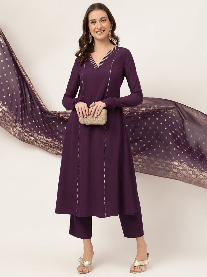 Purple-Poly-Crepe-Flared-3-Piece-Kurta-Set