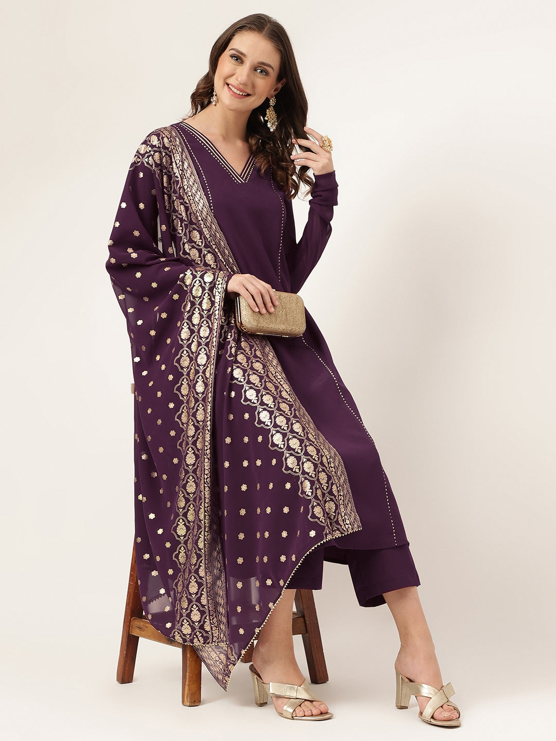Purple-Poly-Crepe-Flared-3-Piece-Kurta-Set