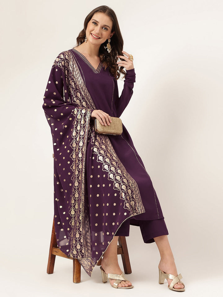 Purple-Poly-Crepe-Flared-3-Piece-Kurta-Set