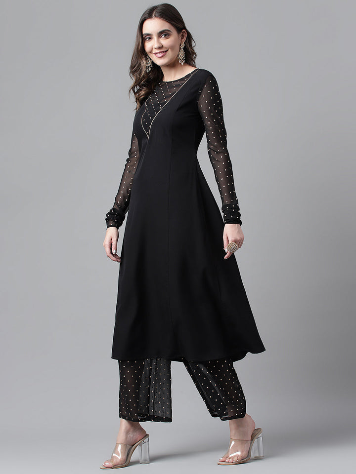 Black-Poly-Crepe-A-Line-2-Piece-Kurta-Set