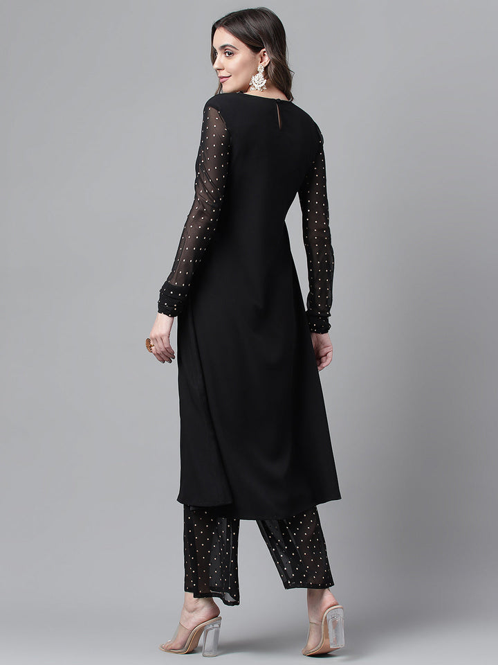 Black-Poly-Crepe-A-Line-2-Piece-Kurta-Set