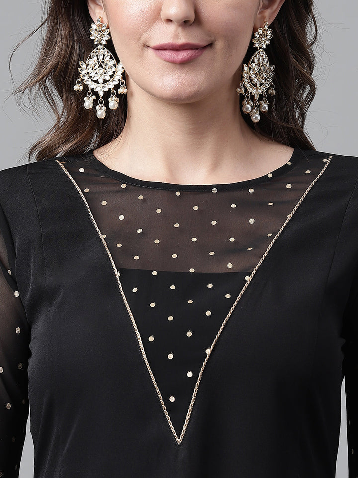Black-Poly-Crepe-A-Line-2-Piece-Kurta-Set