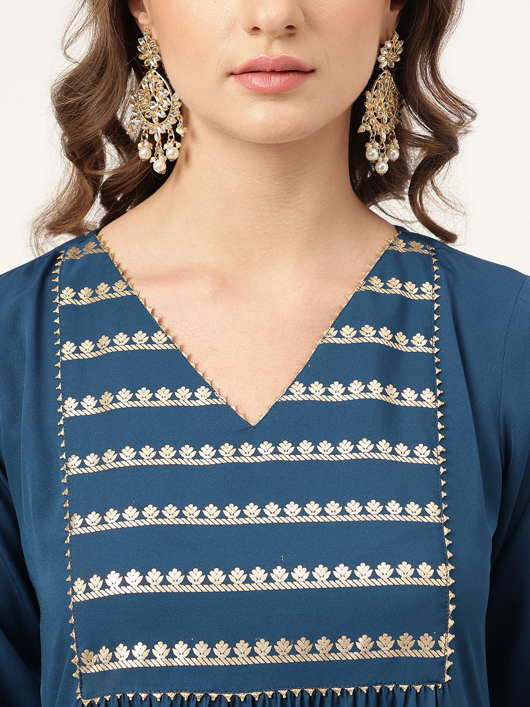 Teal-Blue-Poly-Crepe-A-Line-2-Piece-Kurta-Set