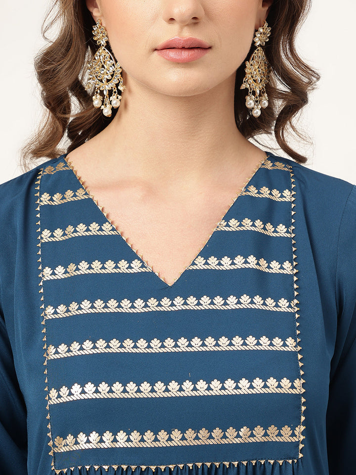 Teal-Blue-Poly-Crepe-A-Line-2-Piece-Kurta-Set