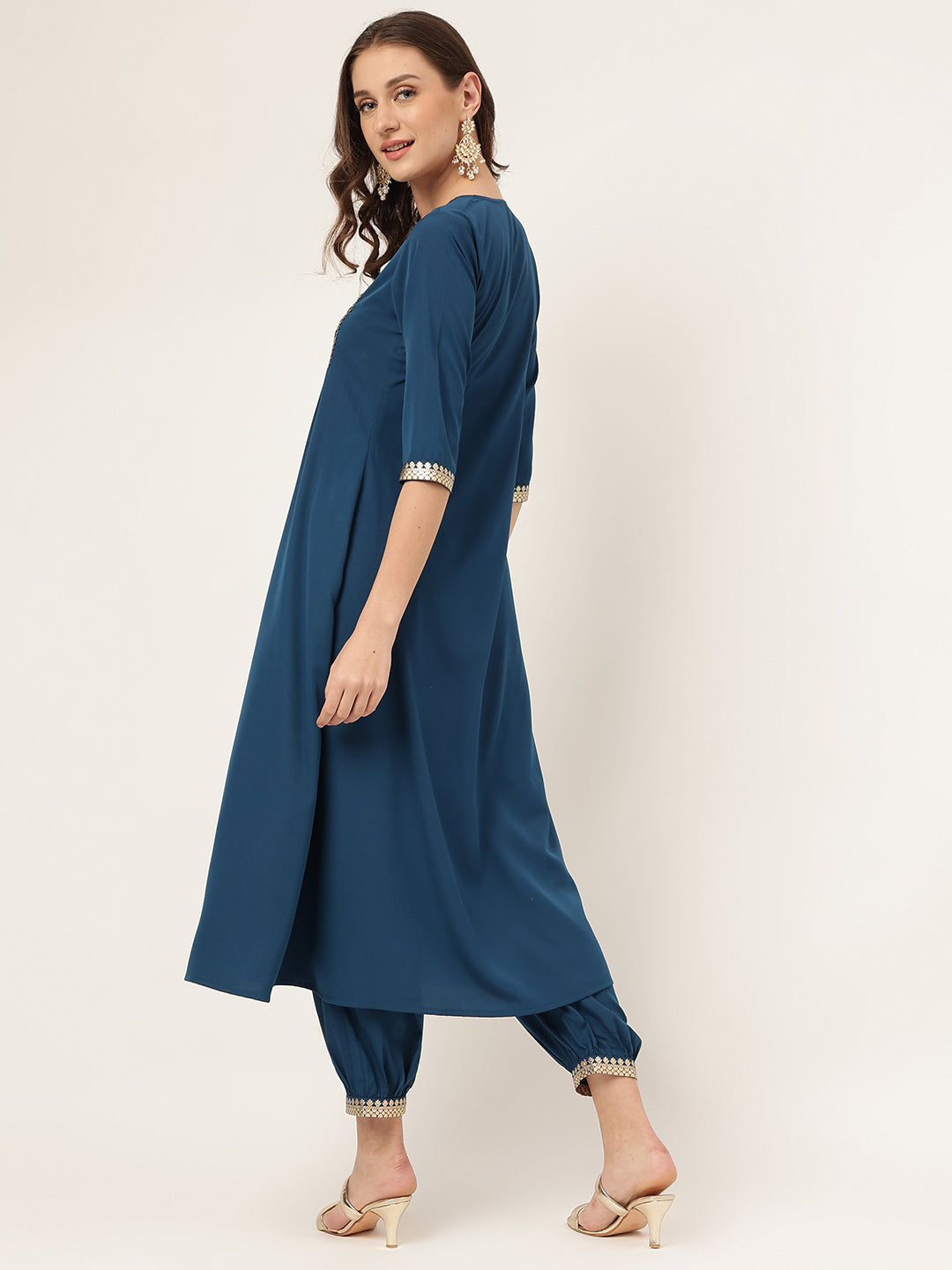 Teal-Blue-Poly-Crepe-A-Line-2-Piece-Kurta-Set