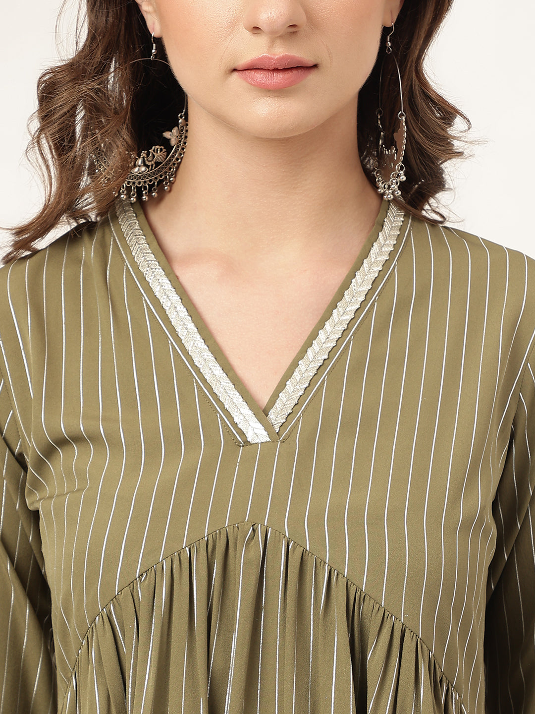Olive-Green-Poly-Crepe-A-Line-2-Piece-Kurta-Set