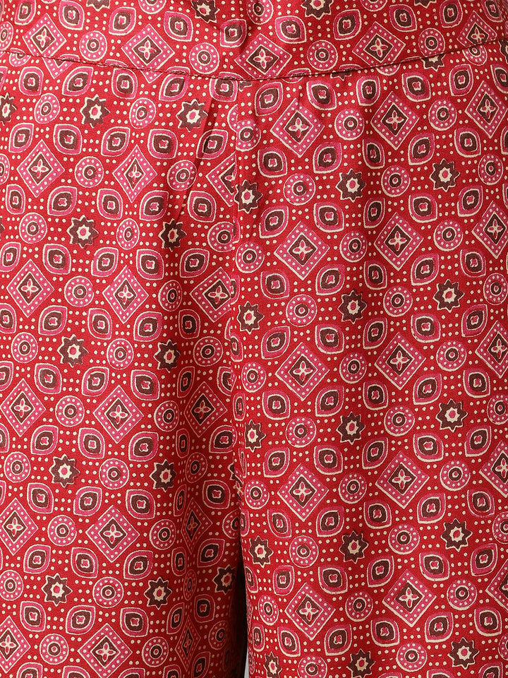 Red-Cotton-Floral-A-Line-Kurta-Pant