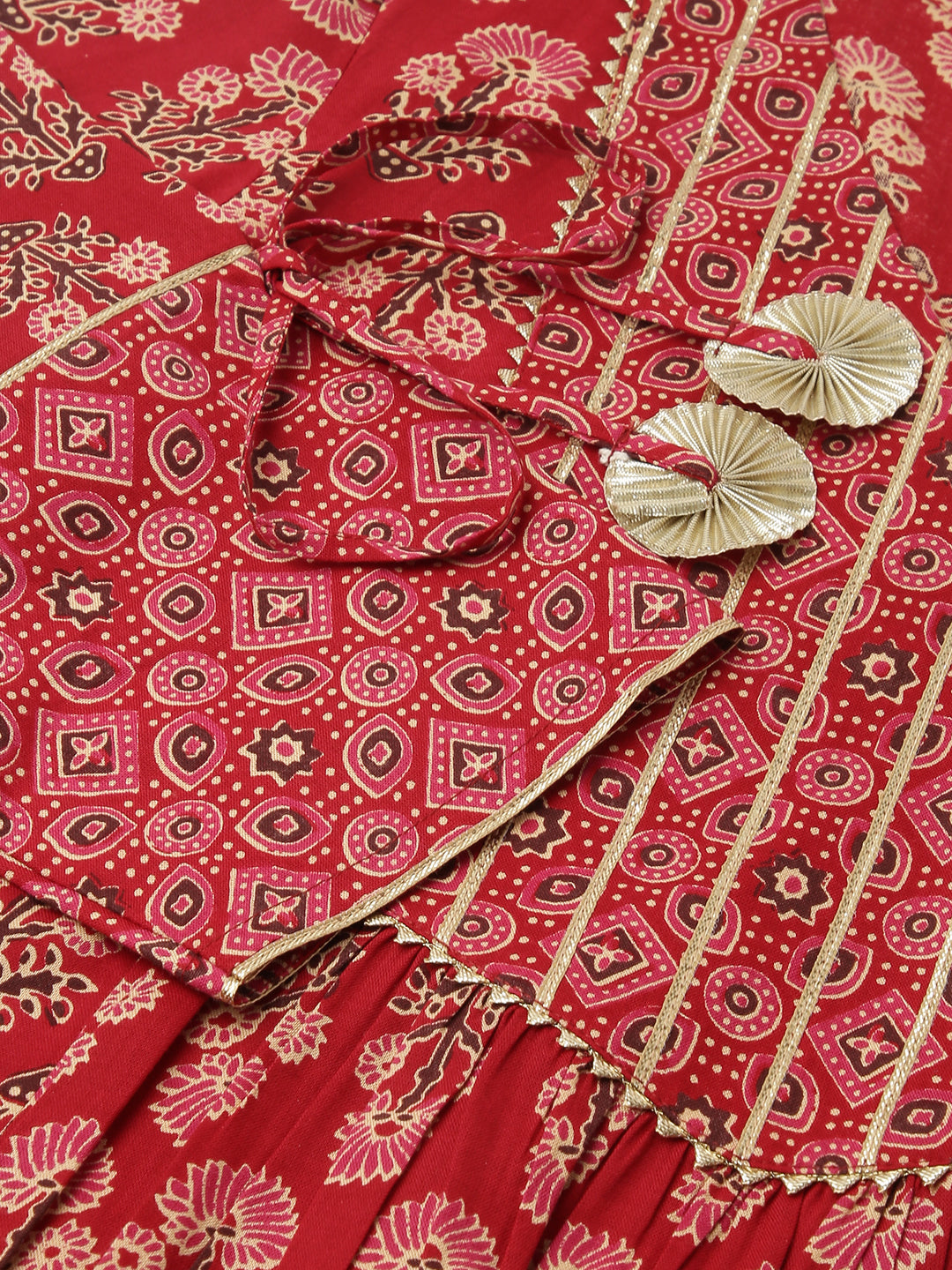 Red-Cotton-Floral-A-Line-Kurta-Pant