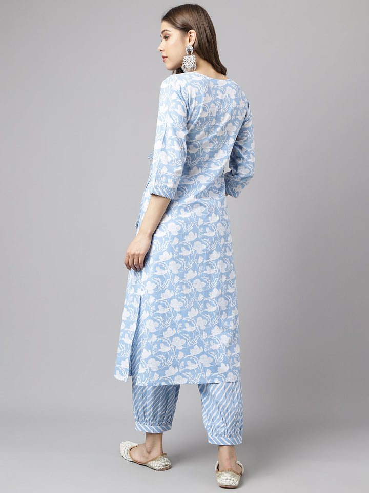 Blue-Pure-Cotton-A-Line-2-Piece-Kurta-Set