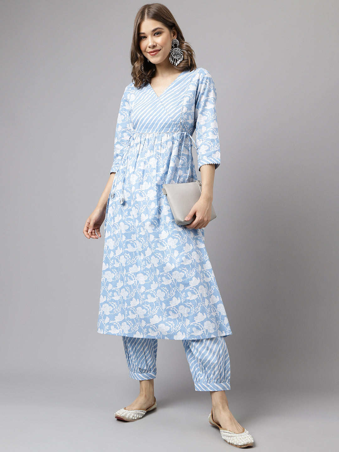 Blue-Pure-Cotton-A-Line-2-Piece-Kurta-Set