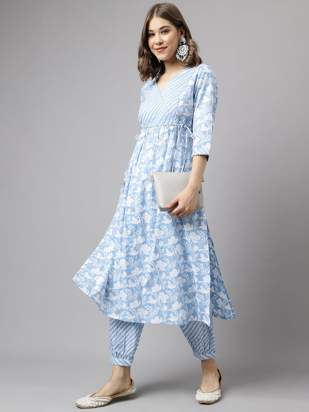 Blue-Pure-Cotton-A-Line-2-Piece-Kurta-Set