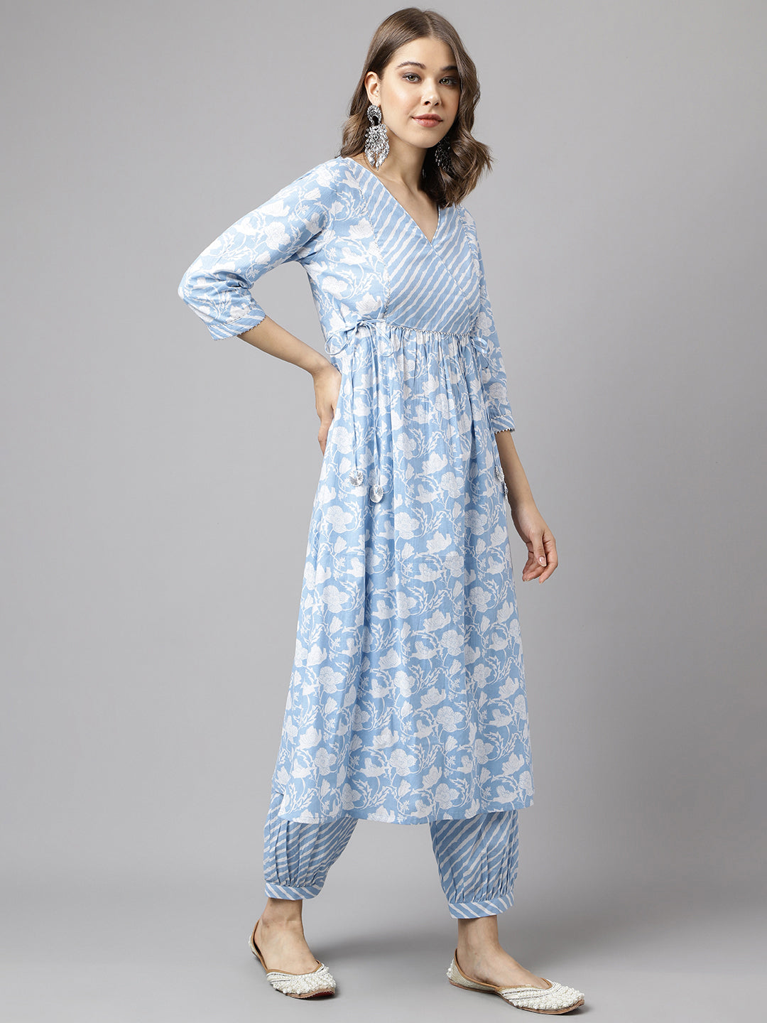 Blue-Pure-Cotton-A-Line-2-Piece-Kurta-Set