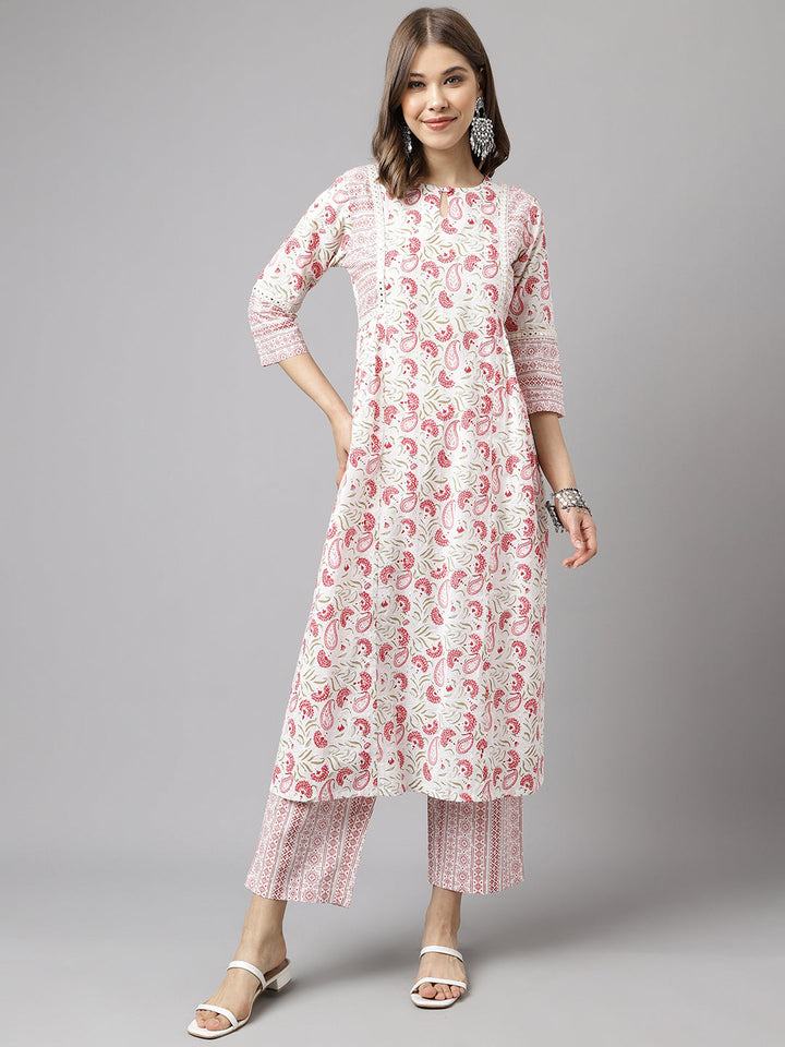 White-&-Red-Cotton-A-Line-2-Piece-Kurta-Set