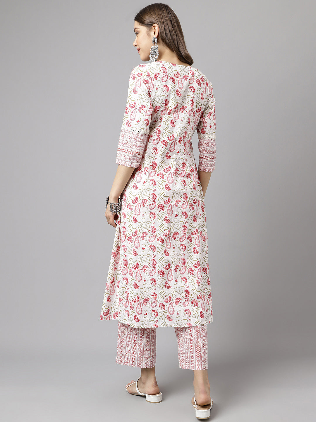 White-&-Red-Cotton-A-Line-2-Piece-Kurta-Set