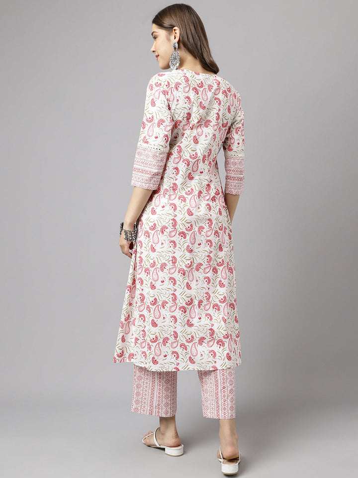 White-&-Red-Cotton-A-Line-2-Piece-Kurta-Set