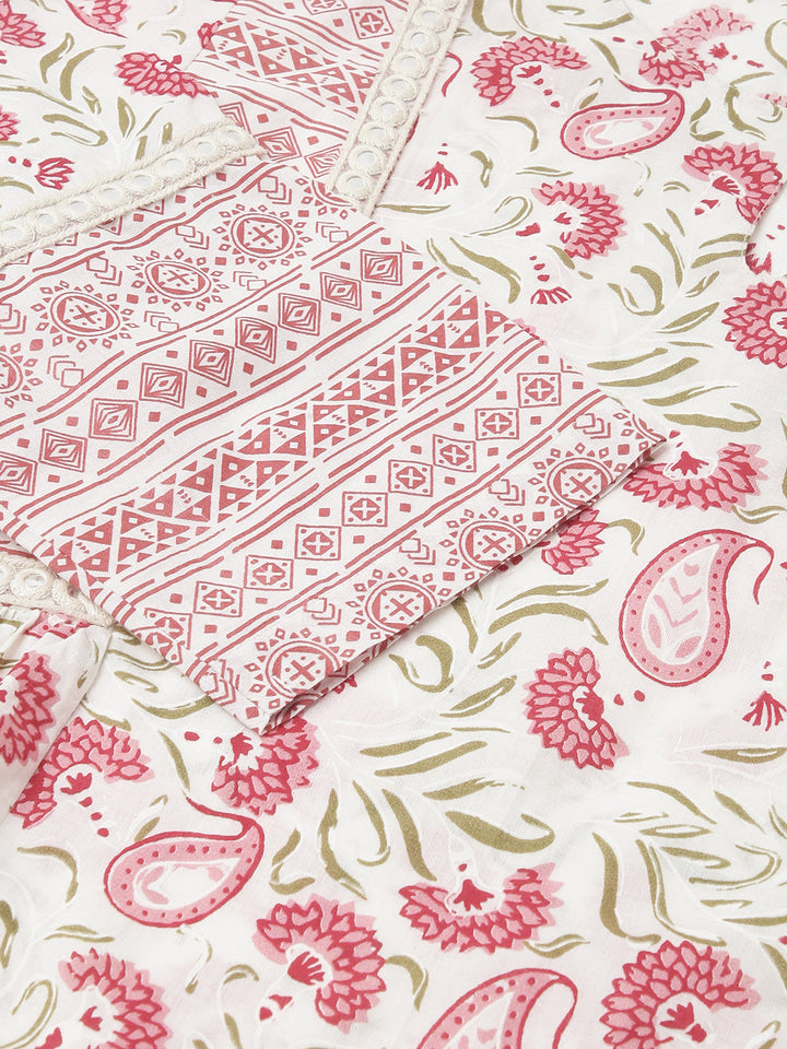 White-&-Red-Cotton-A-Line-2-Piece-Kurta-Set