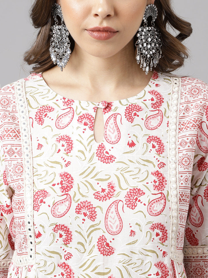 White-&-Red-Cotton-A-Line-2-Piece-Kurta-Set