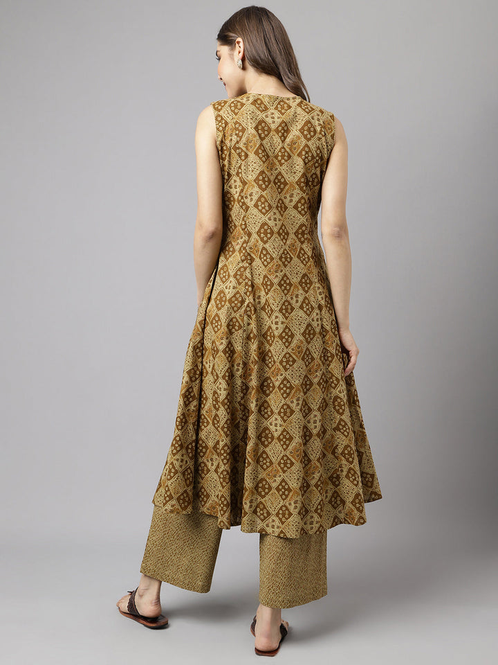 Brown-Cotton-A-Line-2-Piece-Kurta-Set