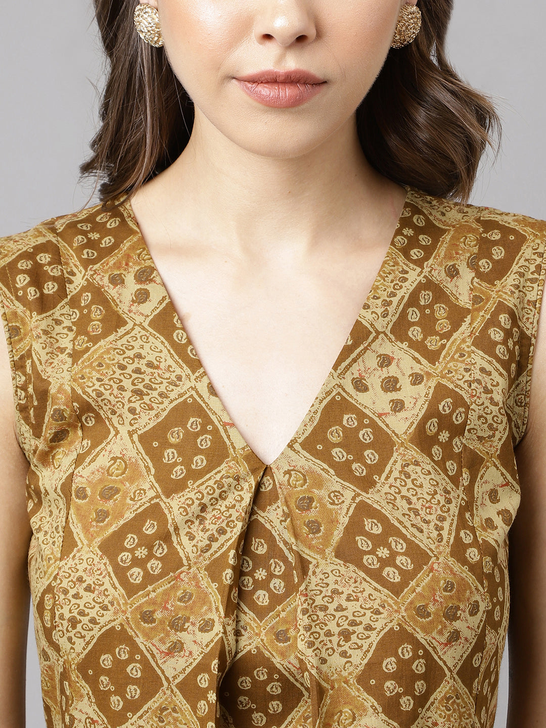 Brown-Cotton-A-Line-2-Piece-Kurta-Set