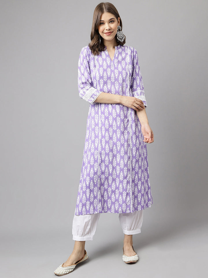 Light-Purple-Cotton-A-Line-2-Piece-Kurta-Set