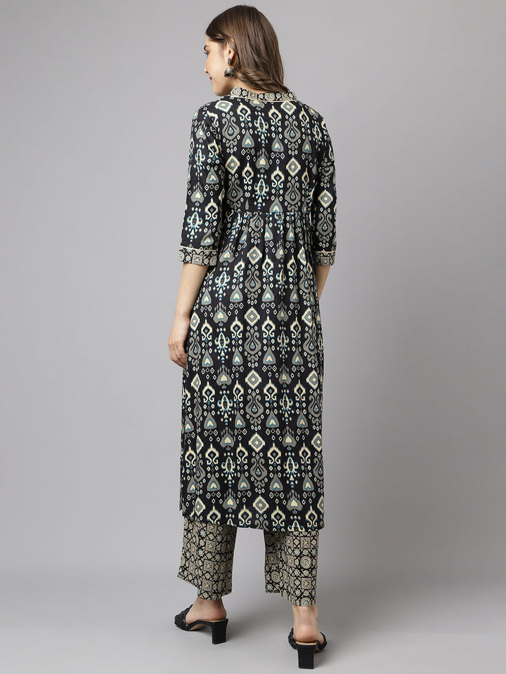 Black-Cotton-A-Line-2-Piece-Kurta-Set