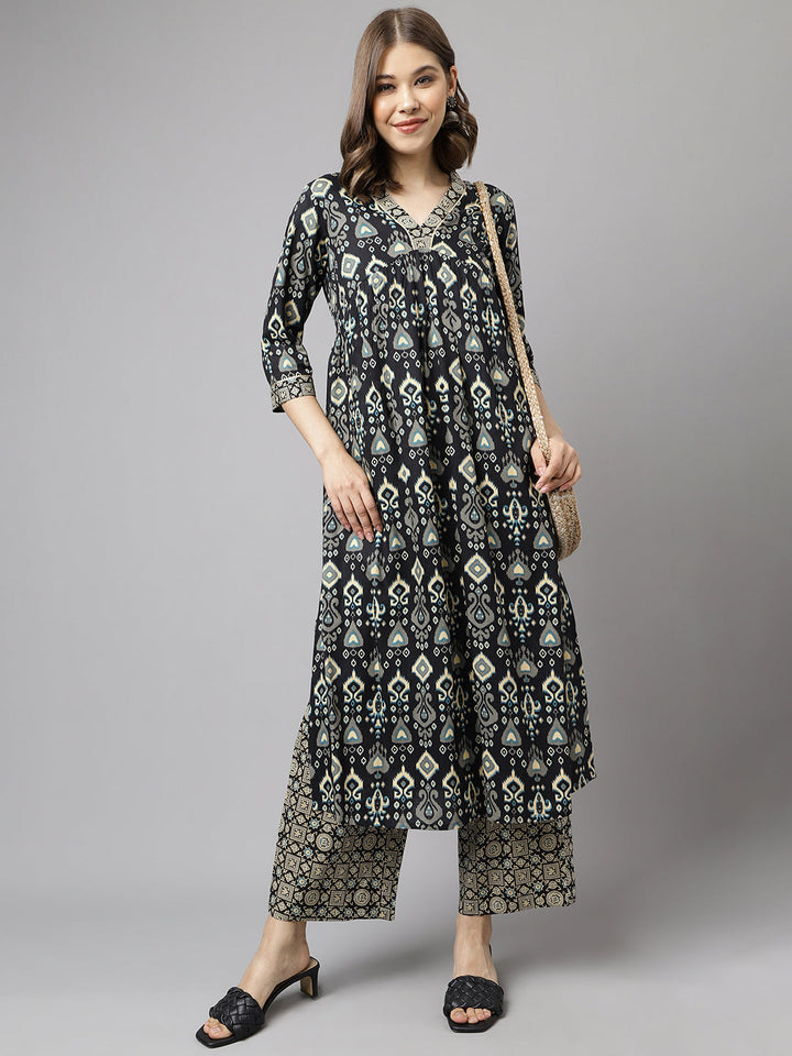 Black-Cotton-A-Line-2-Piece-Kurta-Set