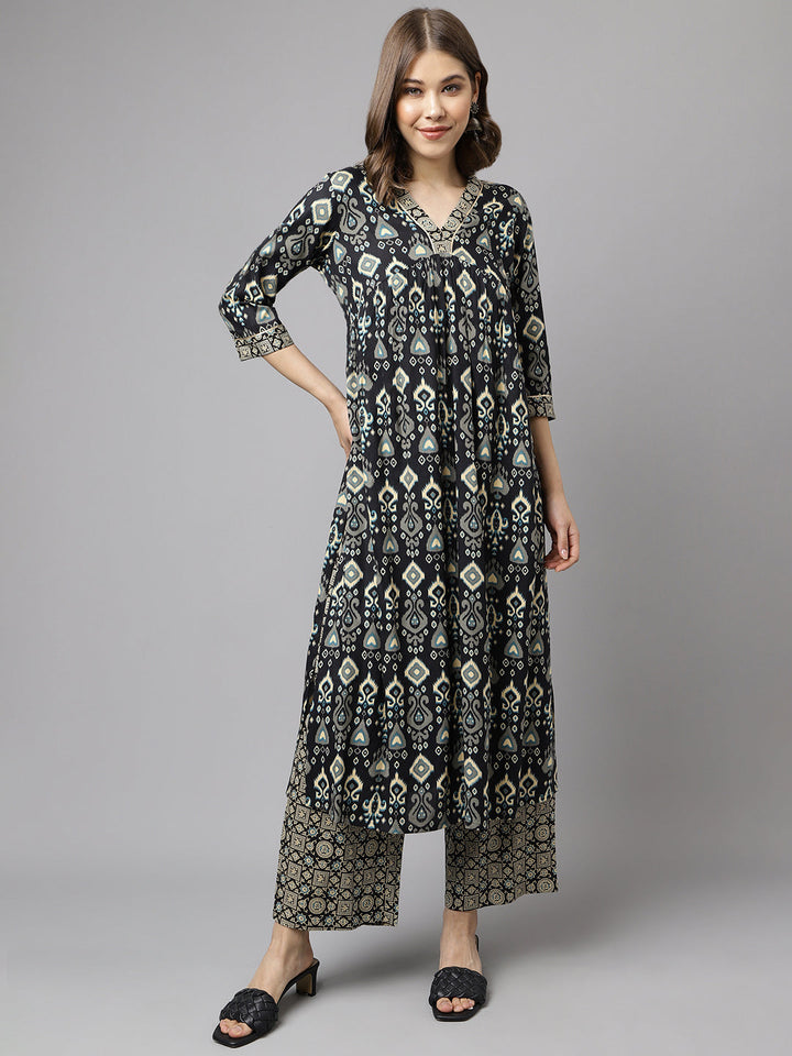 Black-Cotton-A-Line-2-Piece-Kurta-Set